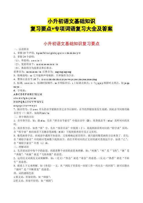 小升初语文基础知识复习要点+专项词语复习大全及答案