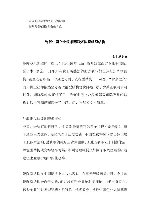 为何中国企业很难驾驭矩阵型组织结构(杨少杰)