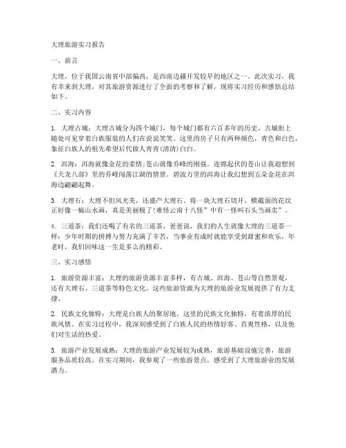 大理旅游实习报告