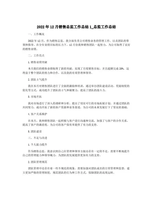 2022年12月销售总监工作总结1_总监工作总结