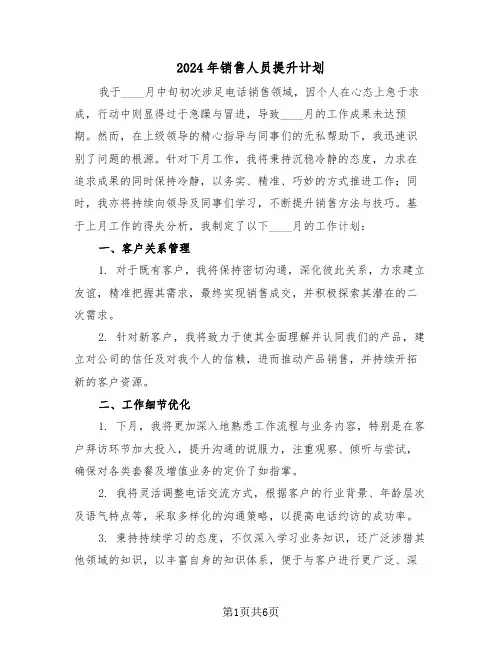 2024年销售人员提升计划（三篇）