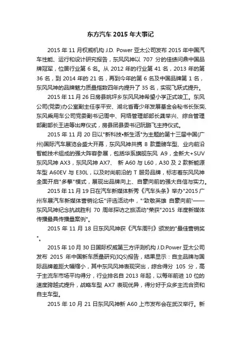 东方汽车2015年大事记