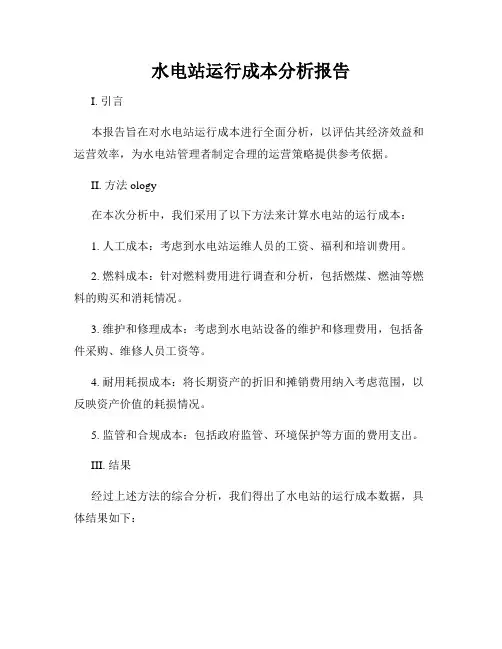 水电站运行成本分析报告