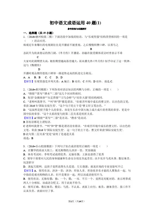 初中语文成语运用40题(解析版)