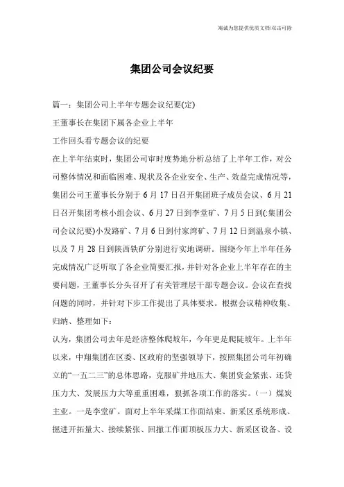 集团公司会议纪要