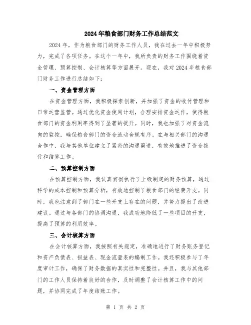 2024年粮食部门财务工作总结范文