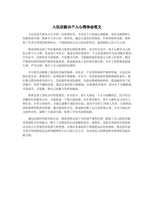入伍后新兵个人心得体会范文