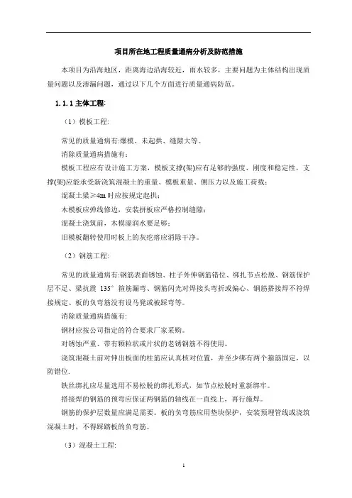 项目所在地工程质量通病分析及防范措施