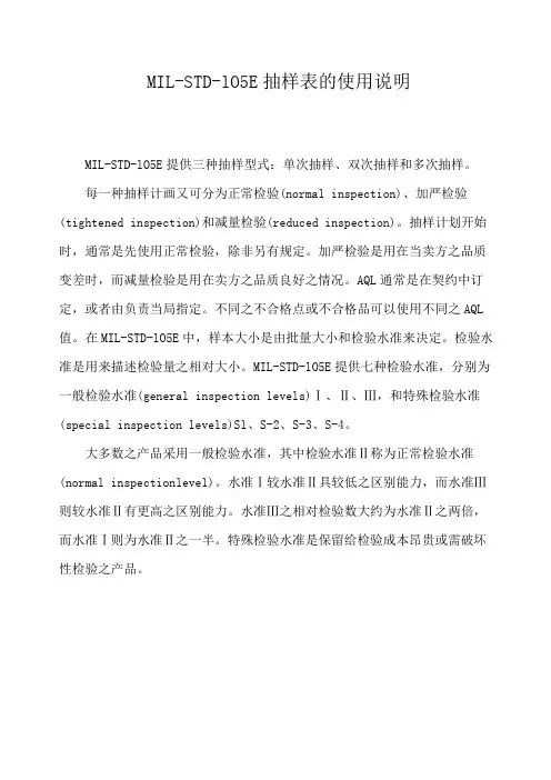 MIL-STD-105E抽样表的使用