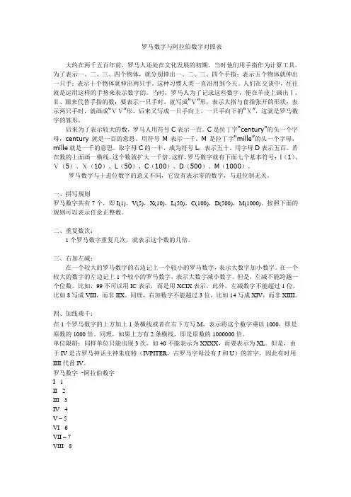 罗马数字与阿拉伯数字对照表