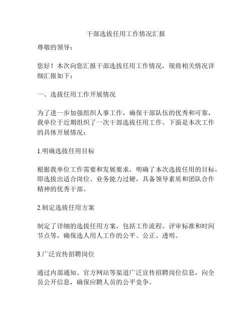 干部选拔任用工作情况汇报