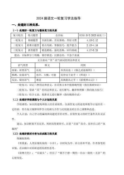 语文一轮复习学法指导