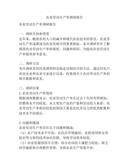 农业劳动生产率调研报告