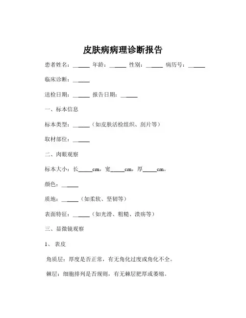 皮肤病病理诊断报告