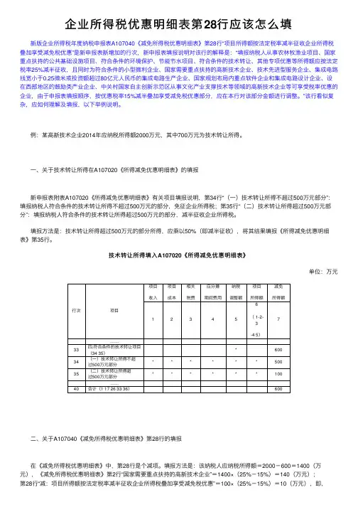 企业所得税优惠明细表第28行应该怎么填