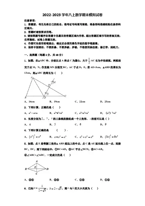 2023届北京市西城区北京师范大附属中学八年级数学第一学期期末考试试题含解析