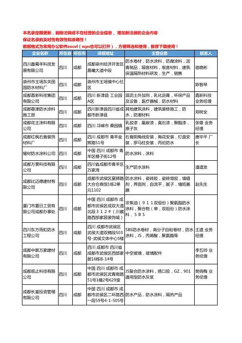 2020新版四川省成都防水涂料工商企业公司名录名单黄页联系方式大全51家