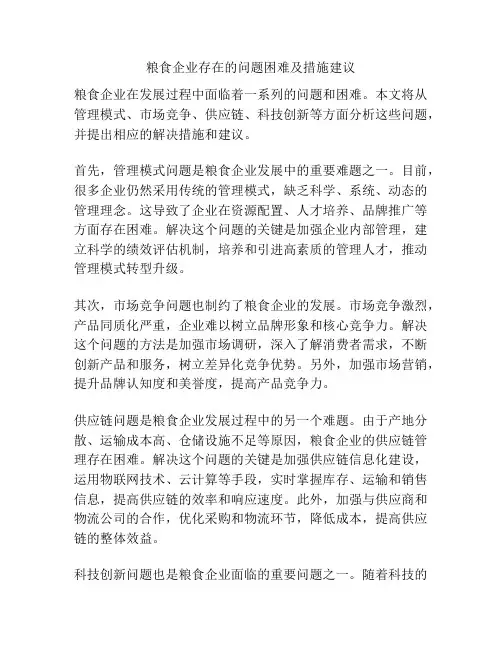 粮食企业存在的问题困难及措施建议