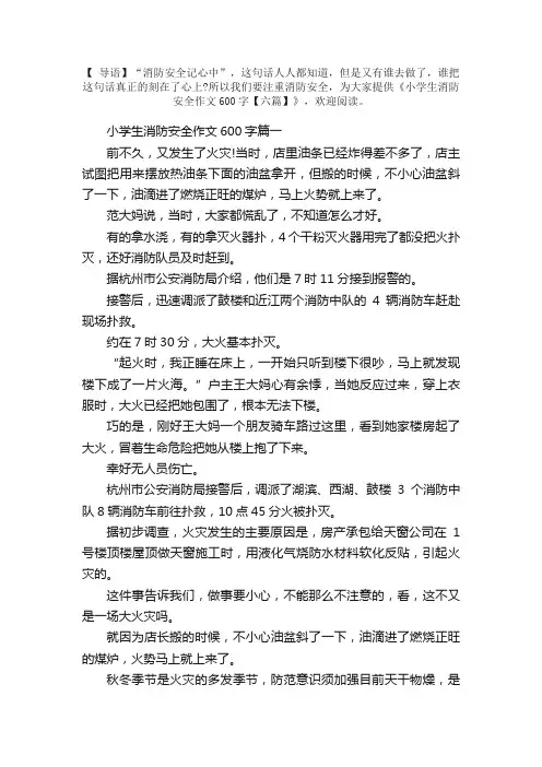 小学生消防安全作文600字【六篇】