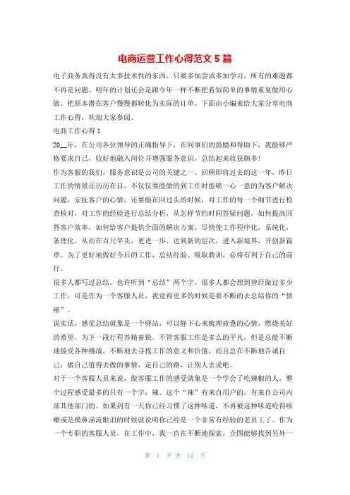 电商运营工作心得范文5篇