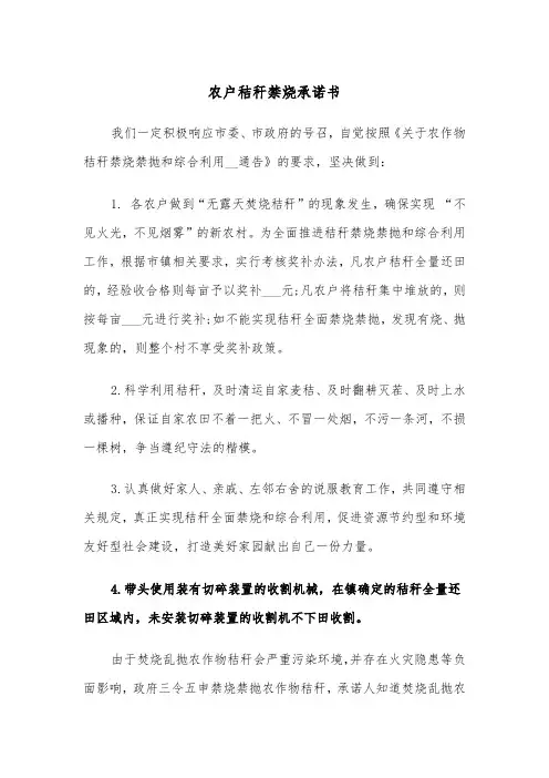 农户秸秆禁烧承诺书(四篇)
