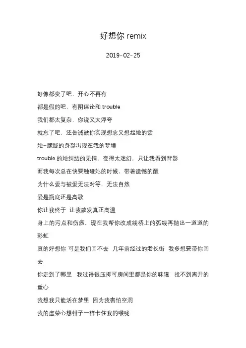 张雪飞—好想你remix—歌词