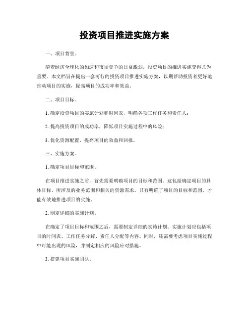 投资项目推进实施方案