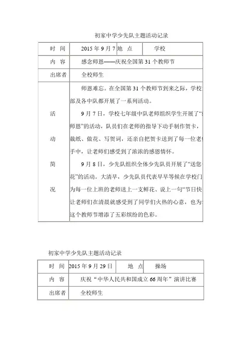 初级中学少先队主题活动记录