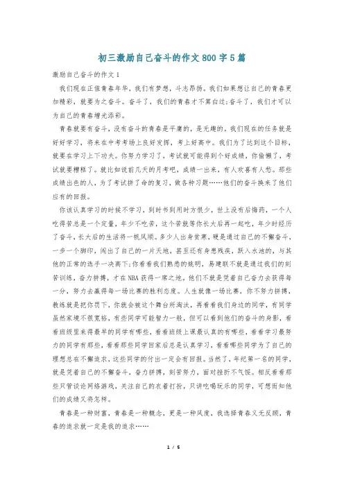 初三激励自己奋斗的作文800字5篇