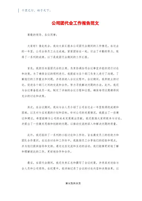 公司团代会工作报告范文