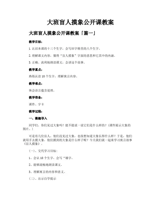 大班盲人摸象公开课教案