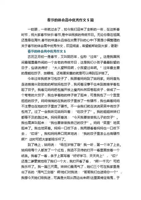 春节的体会高中优秀作文5篇