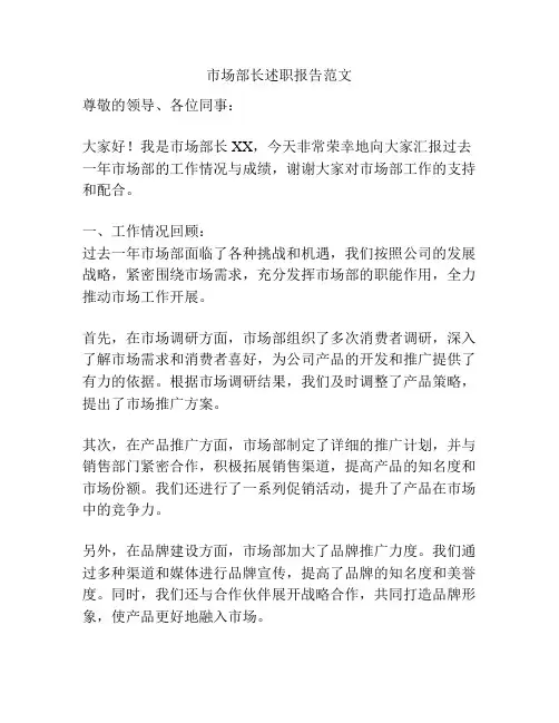 市场部长述职报告范文