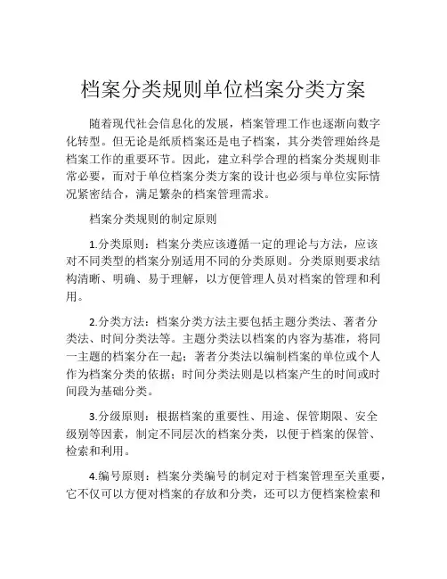 档案分类规则单位档案分类方案