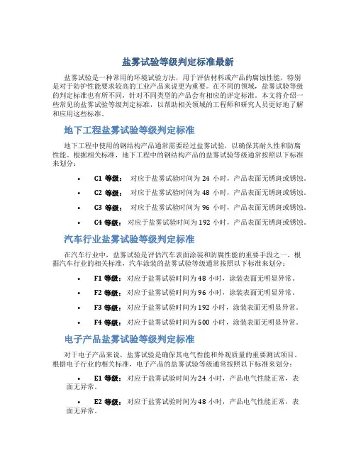 盐雾试验等级判定标准最新