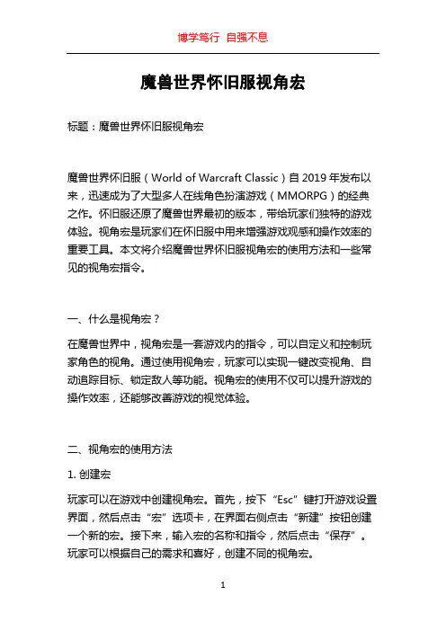 魔兽世界怀旧服视角宏
