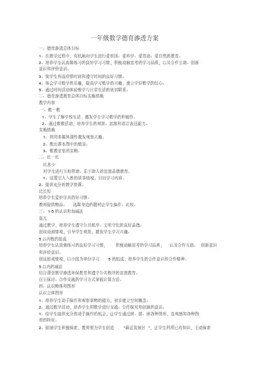 【精品制作】一年级数学德育渗透计划