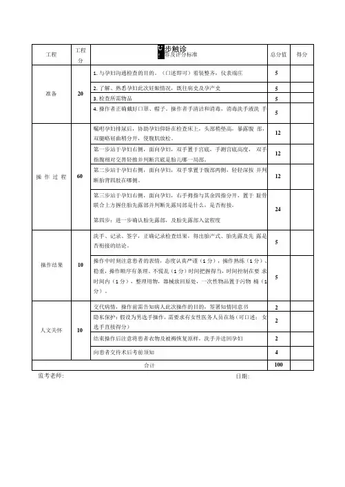 产科四步触诊评分表
