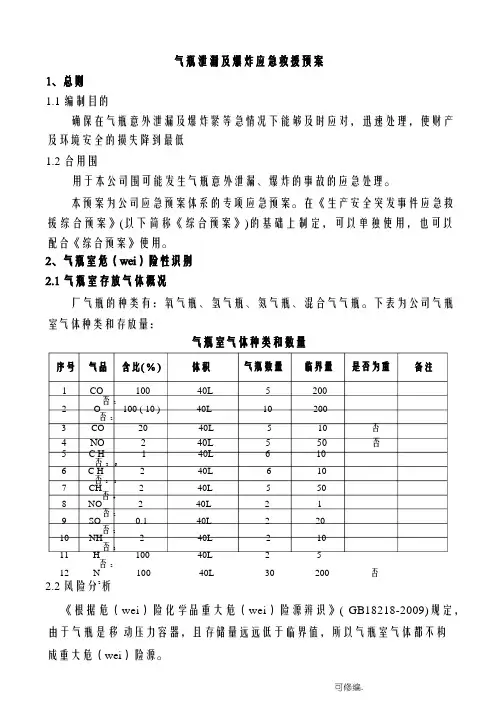 气瓶泄漏及爆炸应急救援预案