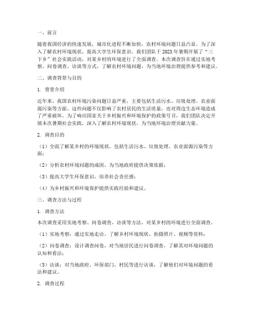 暑期社会实践三下乡环境