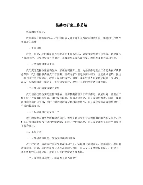 县委政研室工作总结