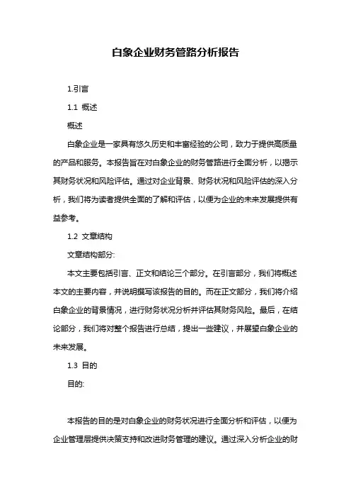 白象企业财务管路分析报告