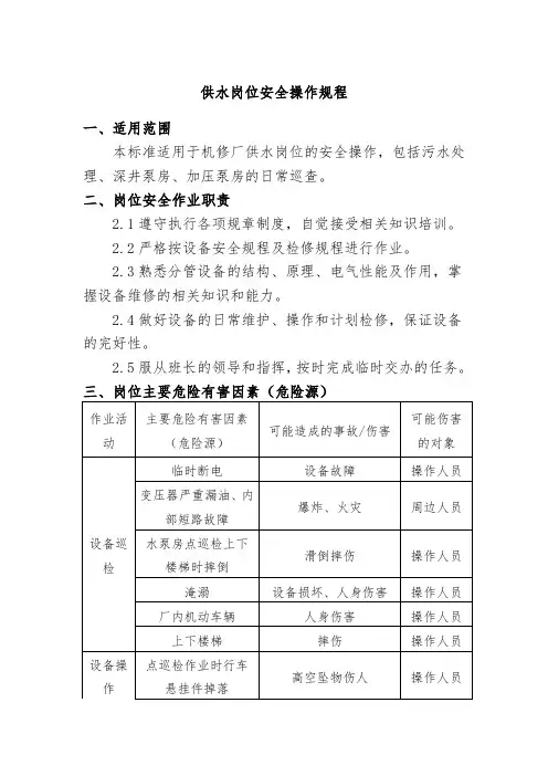供水岗位安全操作规程