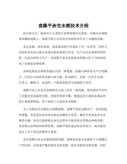 袁隆平杂交水稻技术介绍