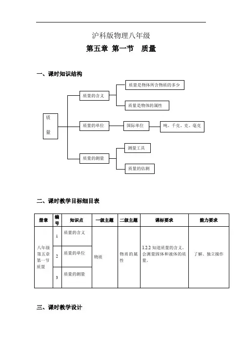 初中物理_第五章第一节质量教学设计学情分析教材分析课后反思