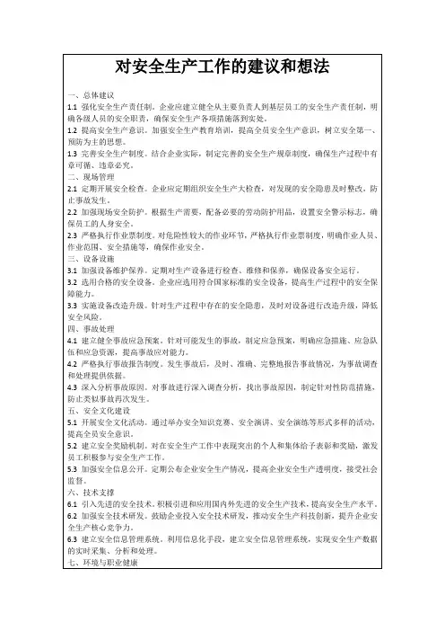 对安全生产工作的建议和想法