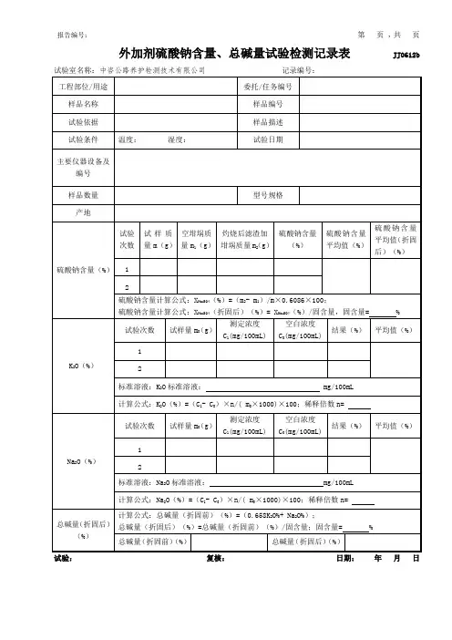 (完整版)公路工程项目-03-外加剂硫酸钠含量、总碱量等化学指标试验检测记录表模版(JJ0608)(模板)