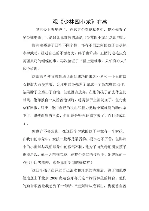 观《少林四小龙》有感