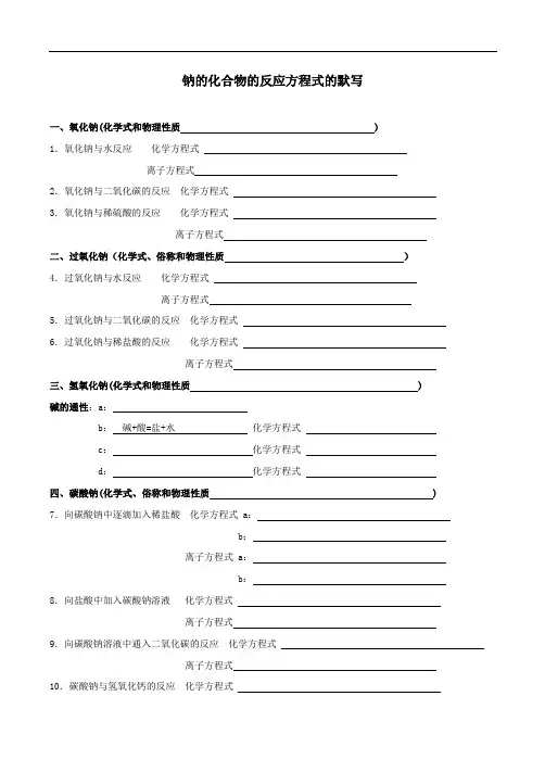 化学方程式汇总的默写