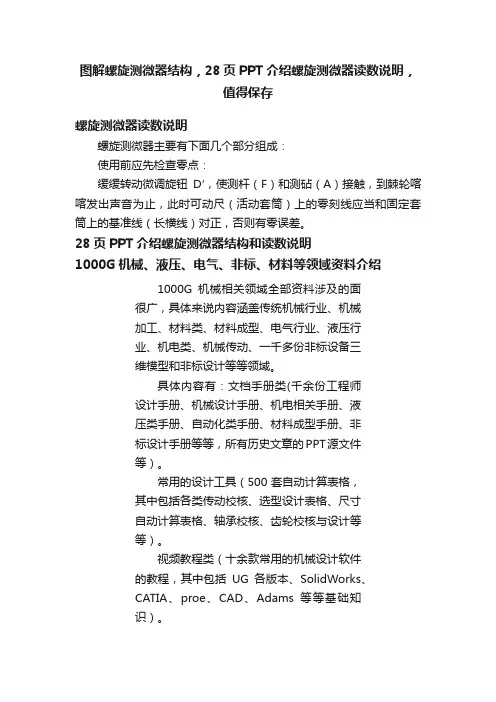 图解螺旋测微器结构，28页PPT介绍螺旋测微器读数说明，值得保存